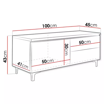 Stolek pod televizi DESANA 2P - šířka 100 cm, bílý / černý