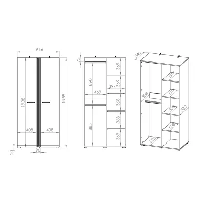 Dvoudveřová šatní skříň ALIZA - šířka 92 cm, dub castello / bílá