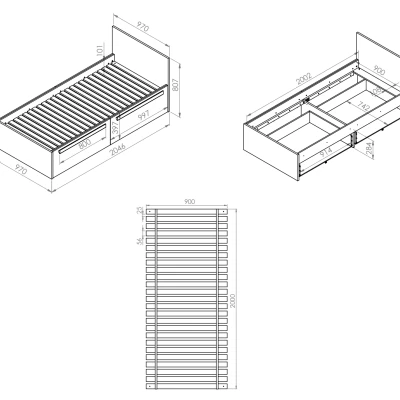 Jednolůžková postel INNES 90x200 - buk fjord / bílá / šedá platina