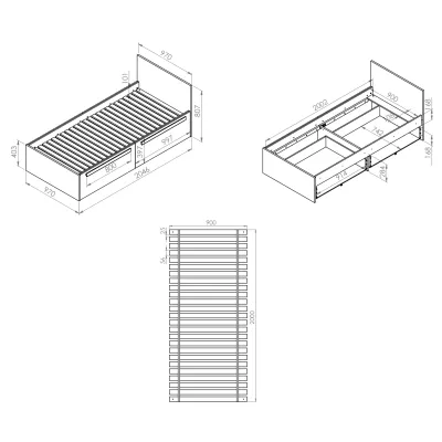 Jednolůžková postel INNES 90x200 - buk fjord / bílá / šedá platina