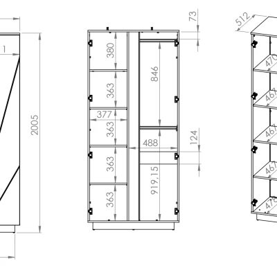 Šatní skříň FIDES - šířka 92 cm, bílá / stříbrný beton