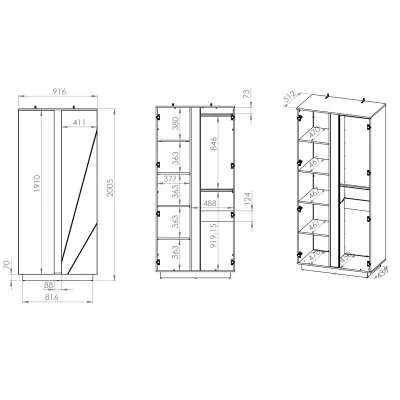 Šatní skříň FIDES - šířka 92 cm, bílá / stříbrný beton