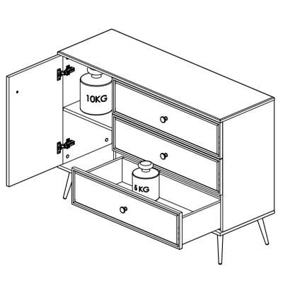 Kombinovaná komoda AIKE - šířka 120 cm, bílá