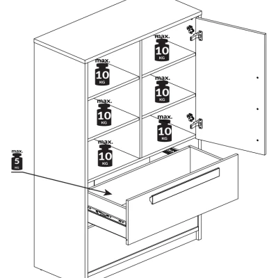 Kombinovaná komoda INNES - buk fjord / bílá / šedá platina