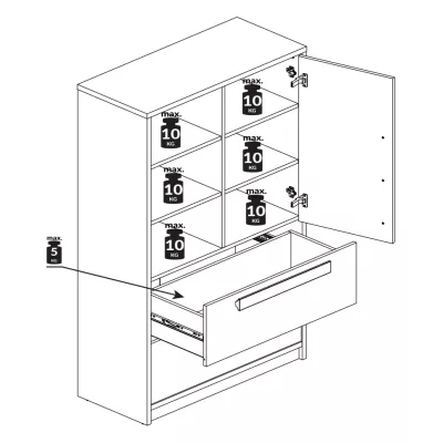 Kombinovaná komoda INNES - buk fjord / bílá / šedá platina