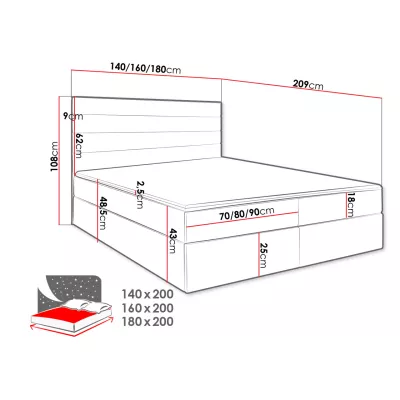 Boxspringová manželská postel 180x200 MANNIE 3 - béžová + topper ZDARMA