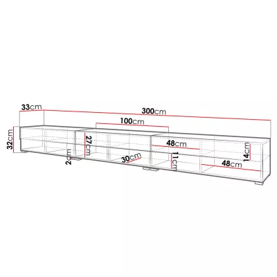 Televizní stolek 300 cm WILLA A - bílý / lesklý bílý