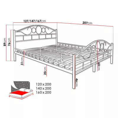 Kovová manželská postel 140x200 TEJANO - bílá