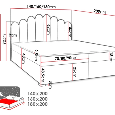 Hotelová manželská postel 140x200 LUCILA - červená + topper ZDARMA