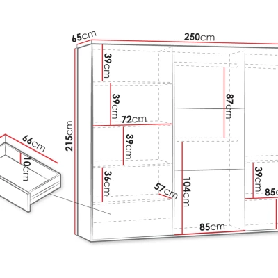 Šatní skříň se zrcadlem 250 cm MATAS - bílá