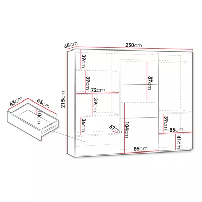 Šatní skříň se zrcadlem 250 cm MATAS - bílá