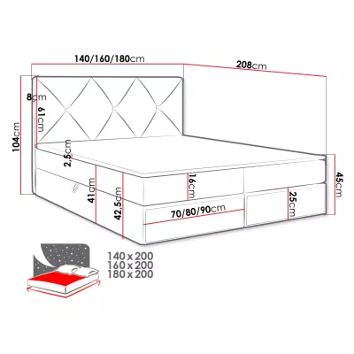 Kontinentální manželská postel 180x200 LEYA - zelená + topper ZDARMA