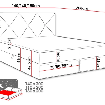 Kontinentální manželská postel 140x200 LEYA - zelená + topper ZDARMA