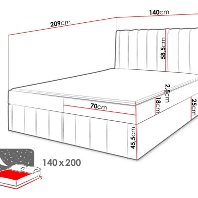 Kontinentální dvojlůžková postel 160x200 MARCIAL - šedá + topper ZDARMA