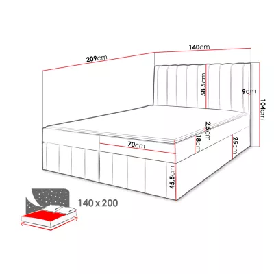 Kontinentální dvojlůžková postel 160x200 MARCIAL - šedá + topper ZDARMA