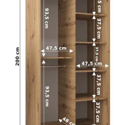 Šatní skříň MIA - šířka 100 cm, černá / dub sonoma
