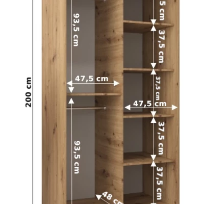 Šatní skříň MIA - šířka 100 cm, dub sonoma / černá