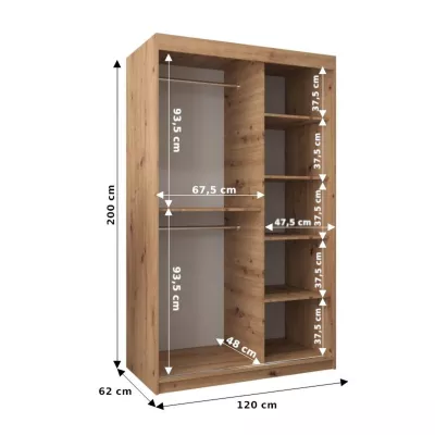 Šatní skříň MARIA - šířka 120 cm, dub artisan / bílá