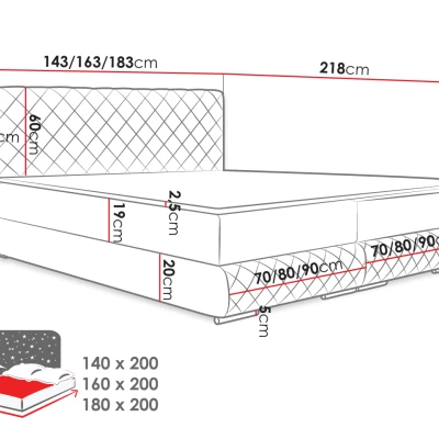 Manželská kontinentální postel 180x200 VELEN - modrá + topper ZDARMA