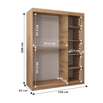 Šatní skříň ELENA - šířka 150 cm, dub artisan