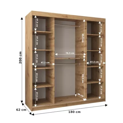 Šatní skříň EMA - šířka 180 cm, dub artisan