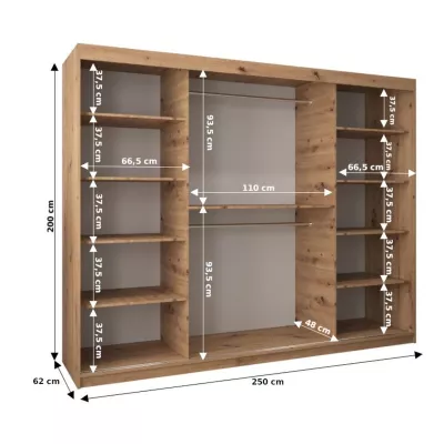 Šatní skříň ESTER - šířka 250 cm, bílá / černá