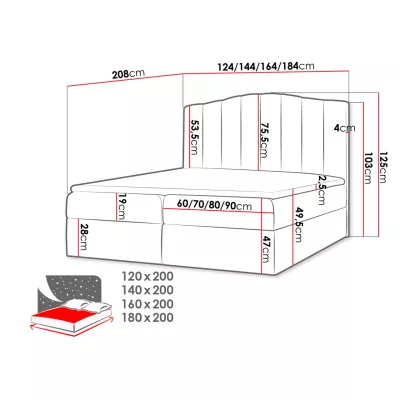 Boxspringová manželská postel 180x200 REYA - bílá ekokůže + topper ZDARMA