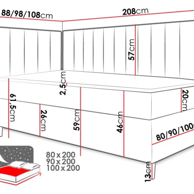 Boxspringová jednolůžková postel 90x200 ROCIO 3 - bílá ekokůže / béžová, pravé provedení + topper ZDARMA