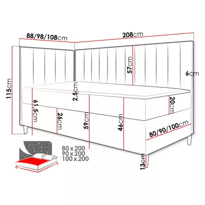 Boxspringová jednolůžková postel 90x200 ROCIO 3 - bílá ekokůže / béžová, pravé provedení + topper ZDARMA