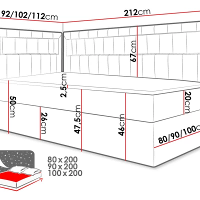 Kontinentální jednolůžková postel 90x200 RAMIRA 3 - bílá ekokůže / žlutá, pravé provedení + topper ZDARMA