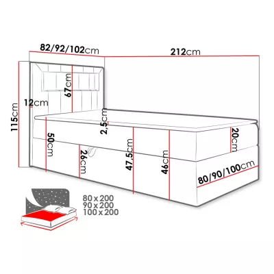 Kontinentální jednolůžková postel 90x200 RAMIRA 1 - bílá ekokůže / hnědá 2, pravé provedení + topper ZDARMA