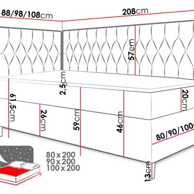 Boxspringová jednolůžková postel 90x200 PORFIRO 3 - bílá ekokůže / modrá 1, pravé provedení + topper ZDARMA