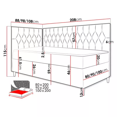 Boxspringová jednolůžková postel 90x200 PORFIRO 3 - bílá ekokůže / modrá 1, pravé provedení + topper ZDARMA