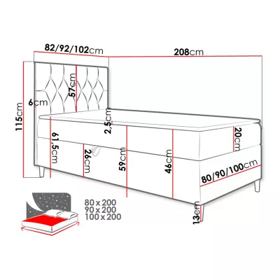 Boxspringová jednolůžková postel 90x200 PORFIRO 1 - bílá ekokůže / žlutá, pravé provedení + topper ZDARMA