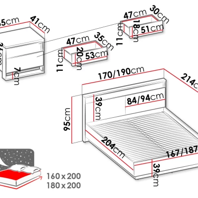 Ložnicová sestava s postelí 160x200 FARN 2 - dub artisan / černá