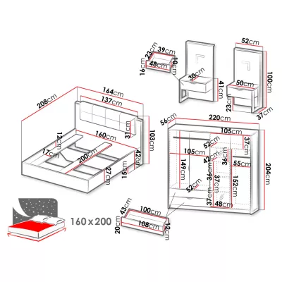 Nábytek do ložnice s postelí 160x200 POREY 2 - dub sand grange / dub matera