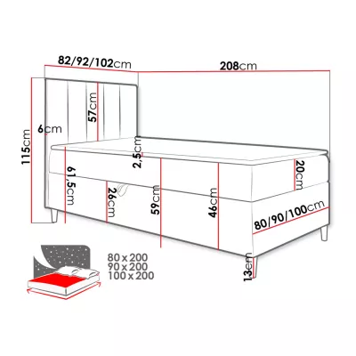 Hotelová jednolůžková postel 100x200 ROCIO 1 - bílá ekokůže / khaki, pravé provedení + topper ZDARMA