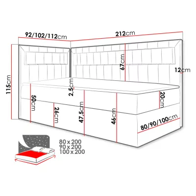 Kontinentální jednolůžková postel 80x200 RAMIRA 3 - bílá ekokůže / béžová, pravé provedení + topper ZDARMA