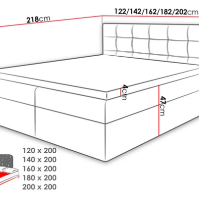 Boxpringová manželská postel 180x200 CLARA - modrá + topper ZDARMA