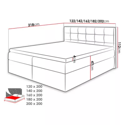 Boxpringová manželská postel 180x200 CLARA - modrá + topper ZDARMA