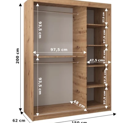 Šatní skříň se zrcadlem KATI - šířka 150 cm, bílá / černá