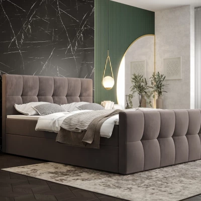 Boxspringová postel s úložným prostorem ELIONE COMFORT - 160x200, mléčná čokoláda