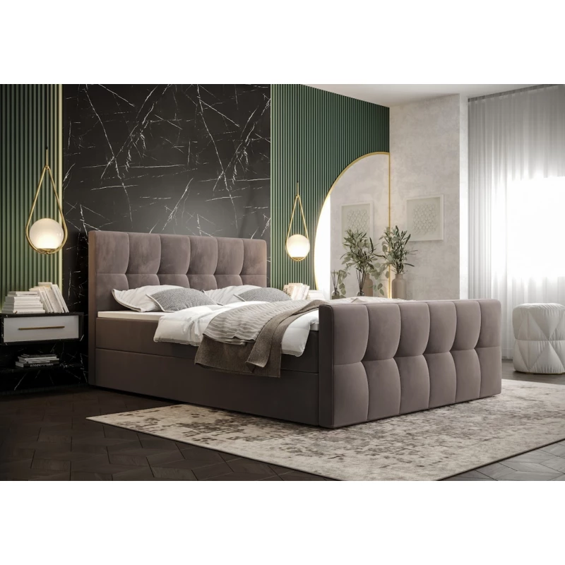 Boxspringová postel s úložným prostorem ELIONE COMFORT - 160x200, mléčná čokoláda