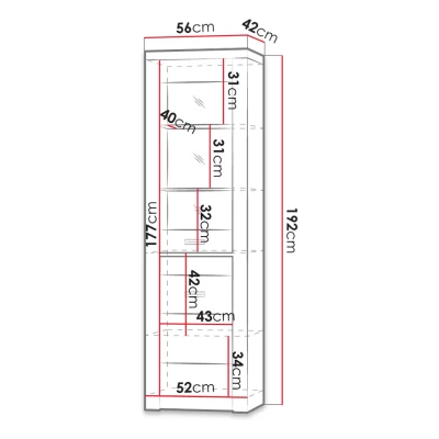 Úzká vitrína BESS - šířka 56 cm, jasan světlý
