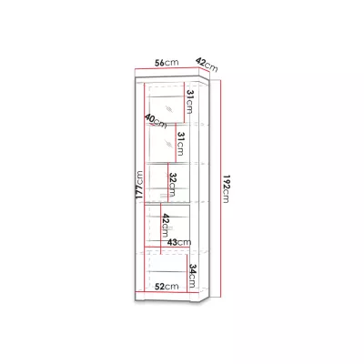 Úzká vitrína BESS - šířka 56 cm, jasan světlý