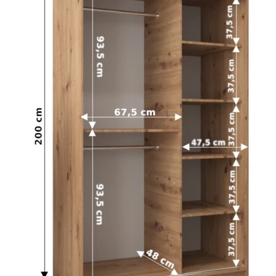 Šatní skříň se zrcadly DARINA - šířka 120 cm, černá