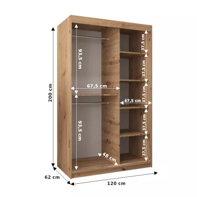 Šatní skříň se zrcadly DARINA - šířka 120 cm, černá