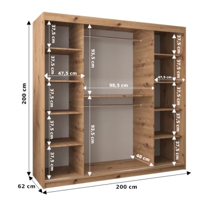 Šatní skříň ROZALIE - šířka 200 cm, černá / dub sonoma