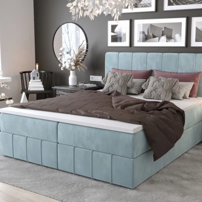 Boxspringová postel s úložným prostorem MADLEN COMFORT - 180x200, světle modrá