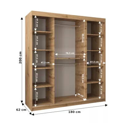 Skříň s posuvnými dveřmi MILANA - šířka 180 cm, černá / dub sonoma